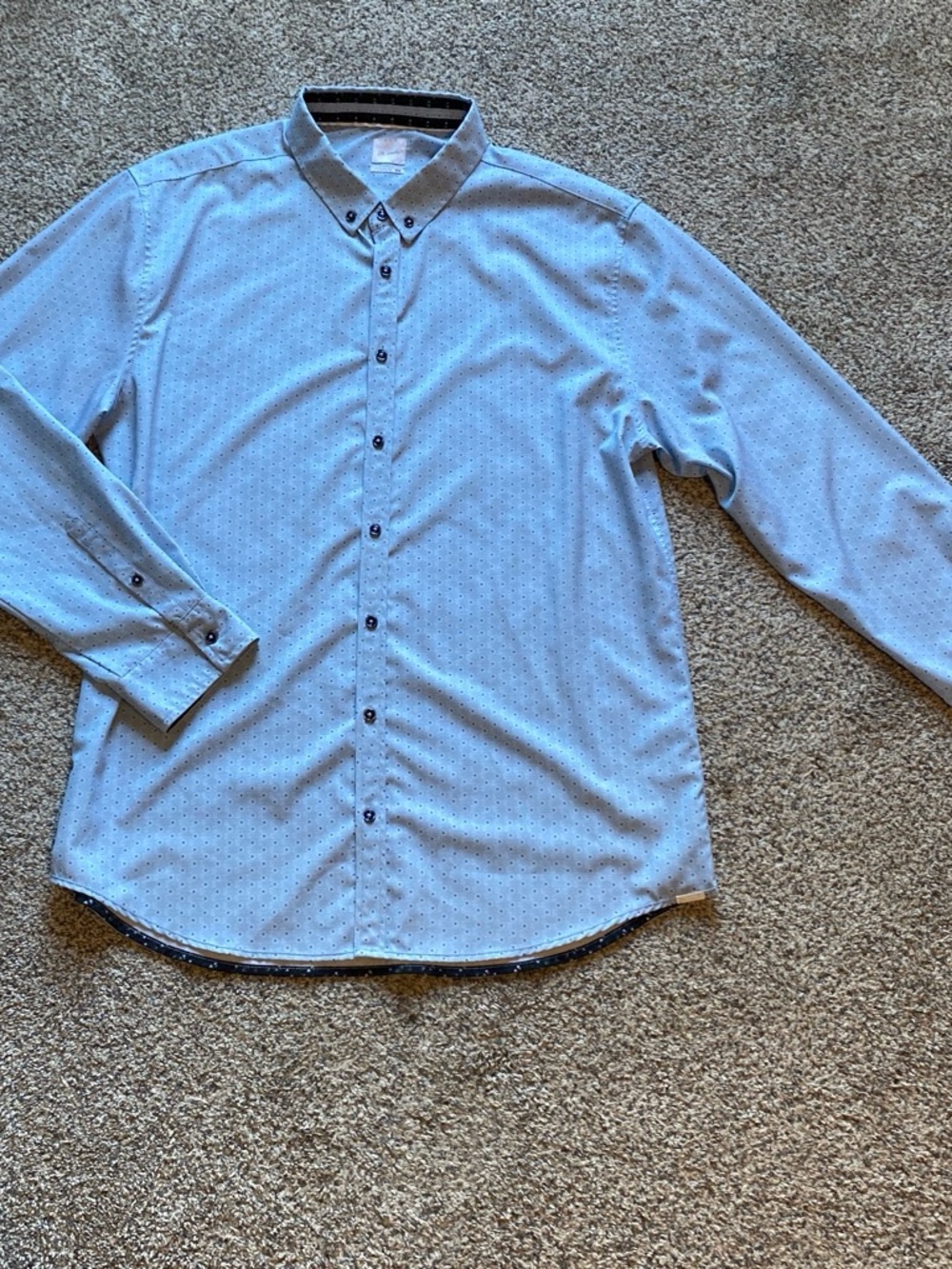 JB Holt by Buckle Mens Light Blue Button Up Shirt w/ Black White Design Size 2XL